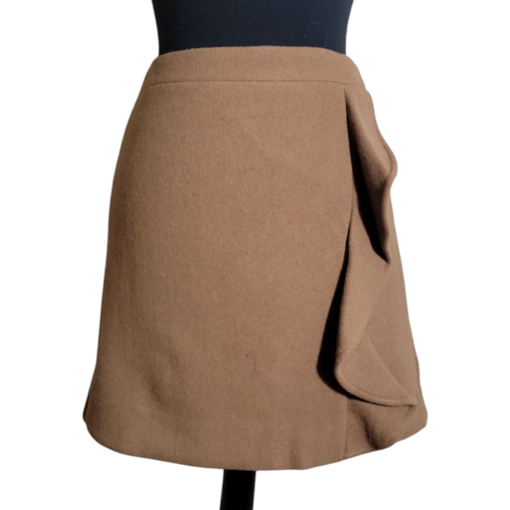 J  Crew women's size 0 mercantile camel wool blend ruffle A line Mini skirt